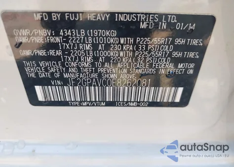 2014 Subaru Xv Crosstrek 2.0I Premium from USA, damaged, VIN JF2GPAVC0E8262081